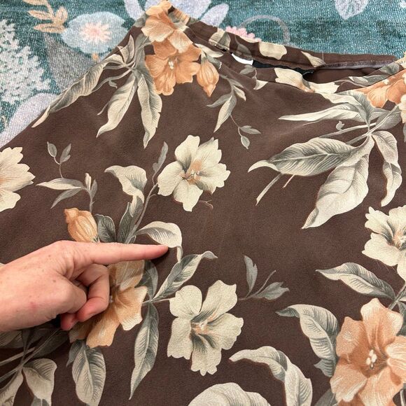 Vintage Silk Maxi A-Line Skirt Womens Sz 8 Brown cream Floral Lined Midi Flowy - Picture 5 of 16